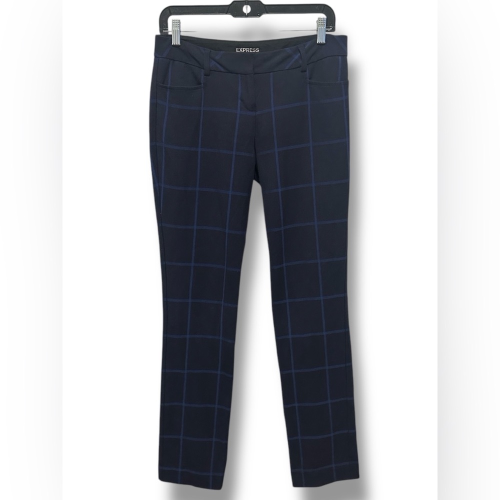 Express Navy Windowpane Straight Leg Pants